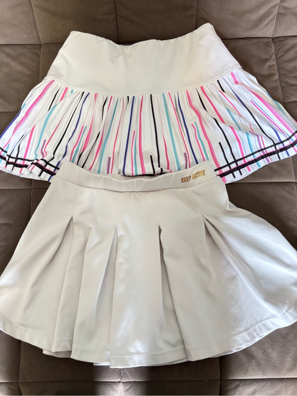 White Pleated girls Skirt with Multicolor Stripe Accent